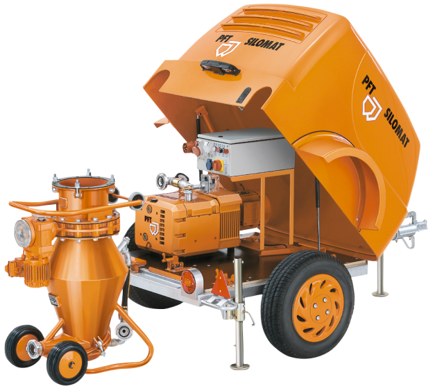 zeer compact transport systeem voor mortels gebouwd op een aanhanger